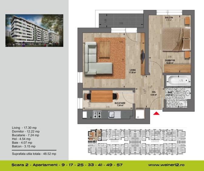 Apartament 2 cam- 48mp utili- decomandat Weiner 12 Residence Direct Dezvoltator