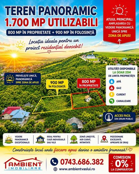 TEREN CU PRIVELIȘTE PANORAMICĂ EXCEPȚIONALĂ – 1.700 MP, ZONA GURA BUSTEI;