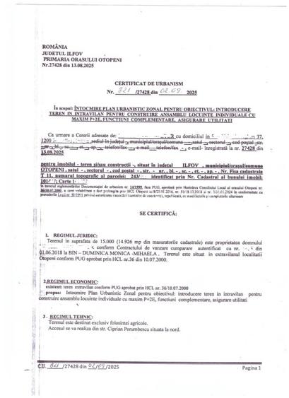 Vanzari Terenuri Otopeni-Ciprian Porumbescu
