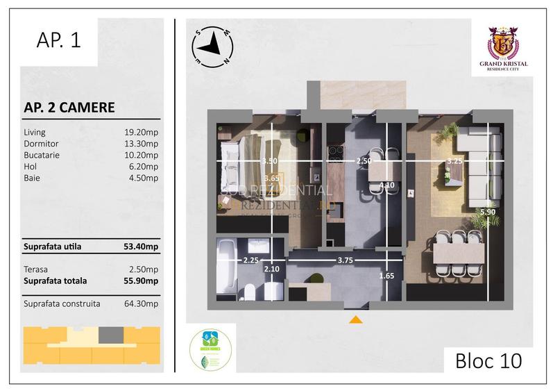 Apartament cu 2 camere de vanzare, facilitati moderne, Metalurgiei - 1