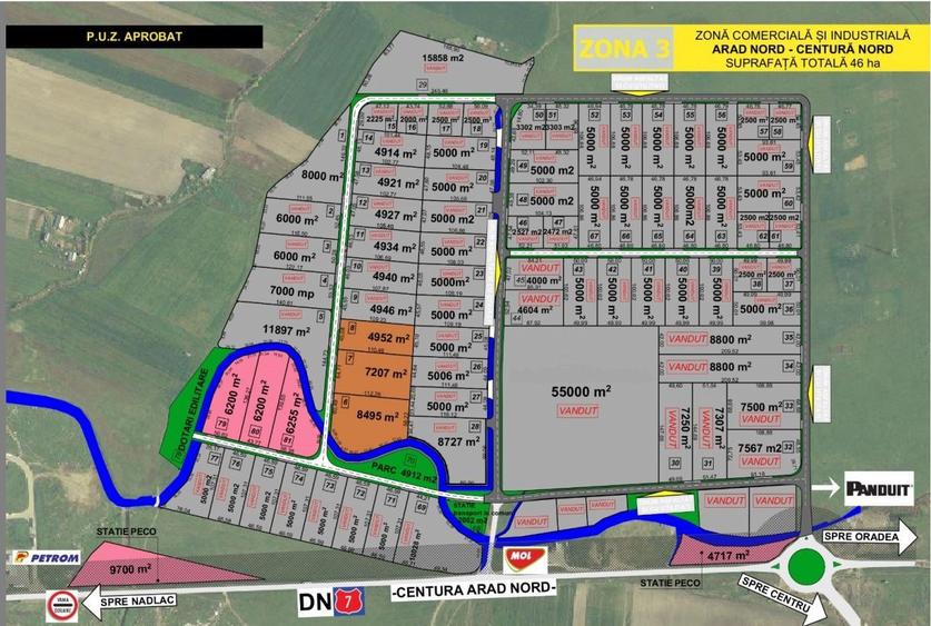 Teren de vânzare Intravilan PUZ aprobat, Centura Nord, Z.I. West Arad