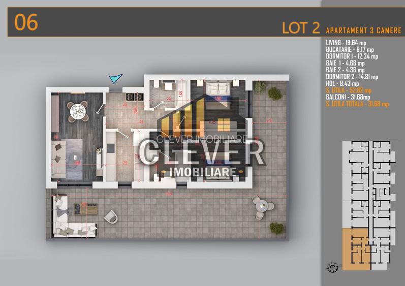 Apartament 3 camere, Terasa 67 mp | Pallady | Comision 0%