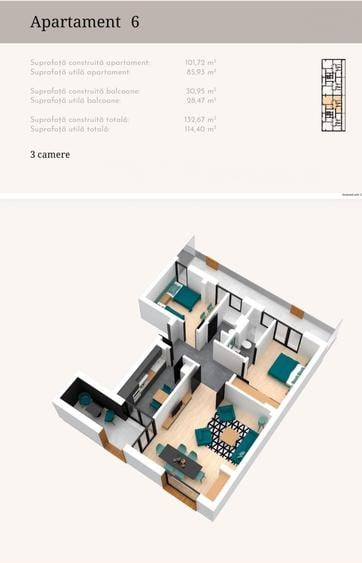 Baneasa - Stejarii | 3 camere+2 terase | 115 mp | Parcare subterana