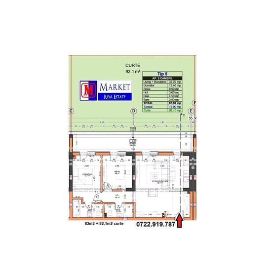 Ap. 3 camere / 2 bai - 83m2+92m2 curte - Metrou Berceni