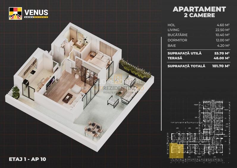 Langa Berceni Arena - Apartament 2 camere, 101 mp, terasa generoasa - 1