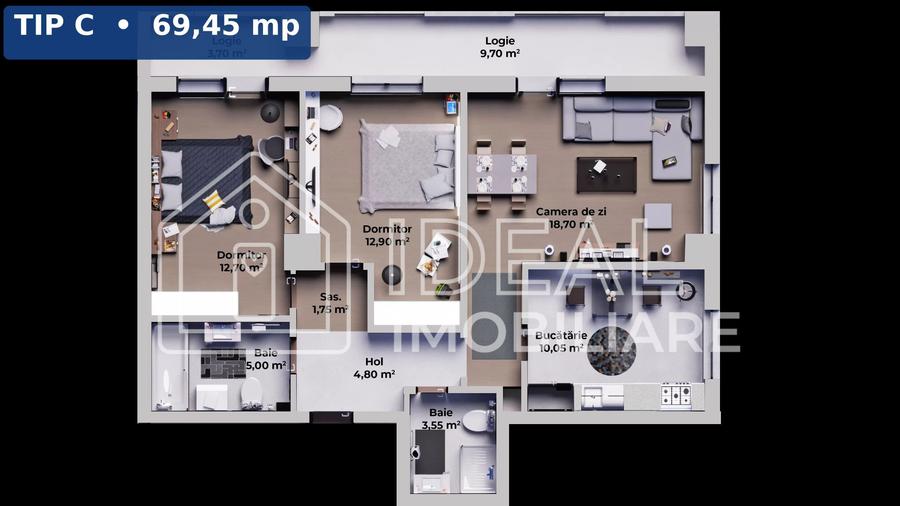 Apartament 3 camere si balcon |  Calea Surii Mici