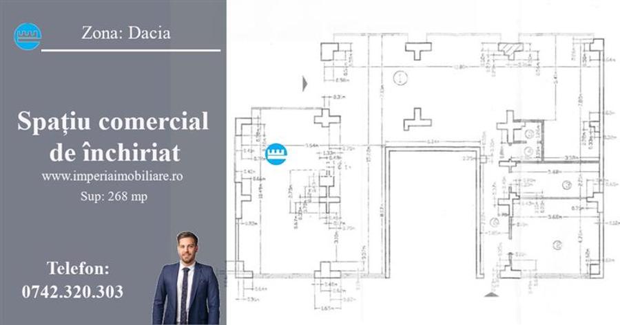 Inchiriez spatiu comercial, supr 268mp, Zona Dacia