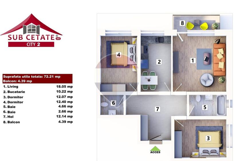 Apartament 3 camere - Subcetate City 2