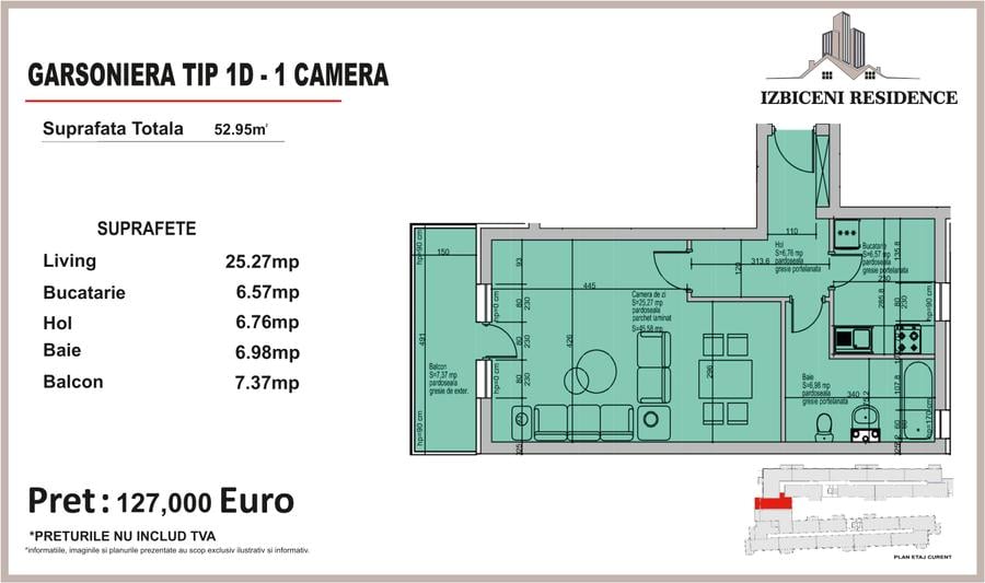 Garsoniera TIP D in complex Izbiceni Residence