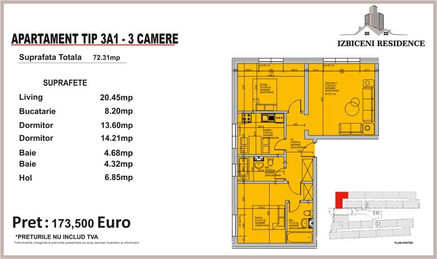 Apartament 3 Camere TIP 3A1 in complex Izbiceni Residence