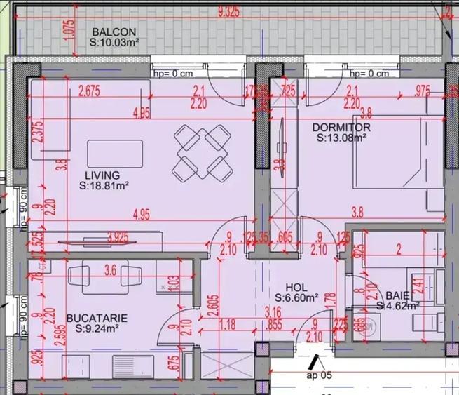 2 camere cu bucătărie separată și balcon spațios