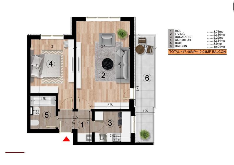 Apartament cu 2 camere Dcomandat, Bloc Nou, Dimitrie Leonida