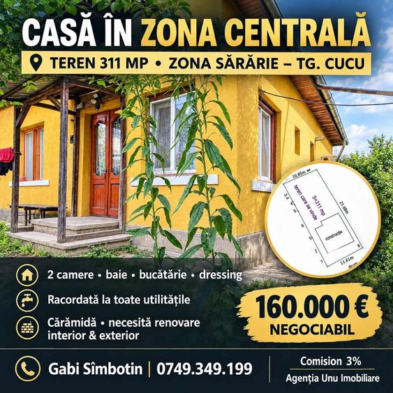 CASĂ DE VÂNZARE ÎN ZONA CENTRALĂ IAȘI, 311 MP TEREN, SĂRĂRIE – TG. CUCU, POTENȚIAL EXCELENT DE RECONFIGURARE