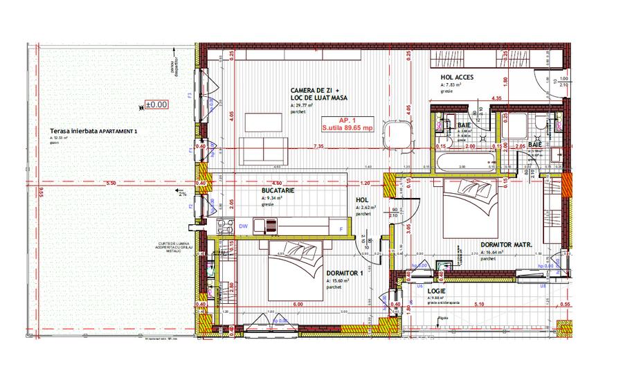 Apartament 3 camere | 2 băi | 89,65mp | grădină 52mp | Tineretului