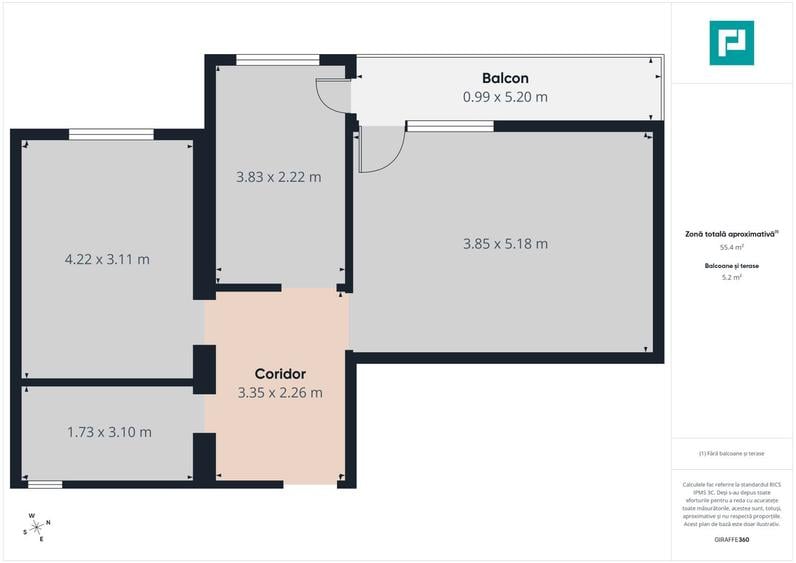 Apartament 2 camere 55,5 mp la gri – Giroc