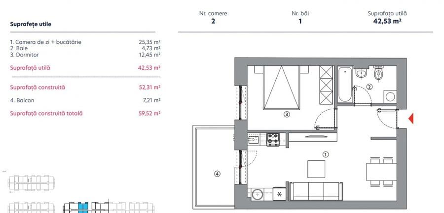 Apartament 2 camere, 43mp, centrala proprie, metrou, AC, Hils Titanium