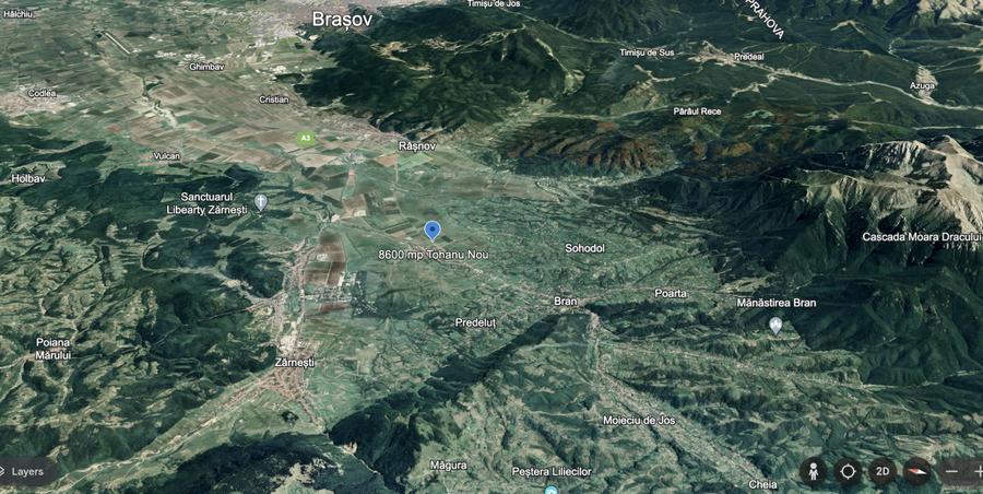 Teren plat P +4 Bran, panoramic munți, DN73, toate utilitățile