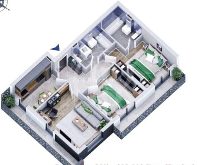 Apartament 3 camere decomandat-2 Bai-Titan-Pallady-Mobilat - 2