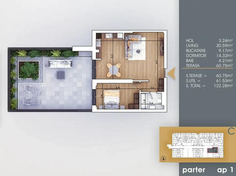 2 Camere FINALIZAT | 61,5 mp utili + terasa | Metrou la doar 8 minute