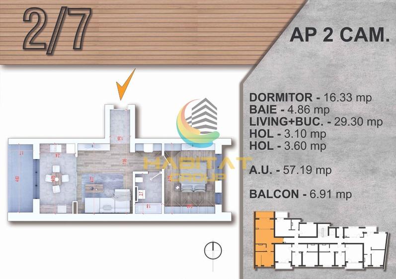 Piata Alba Iulia 2 camere STUDIO 64 mp bloc tip BOUTIQUE