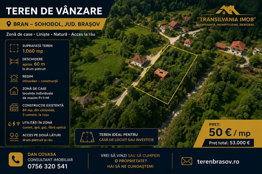 Teren rezidential Bran - Sohodol zona de case