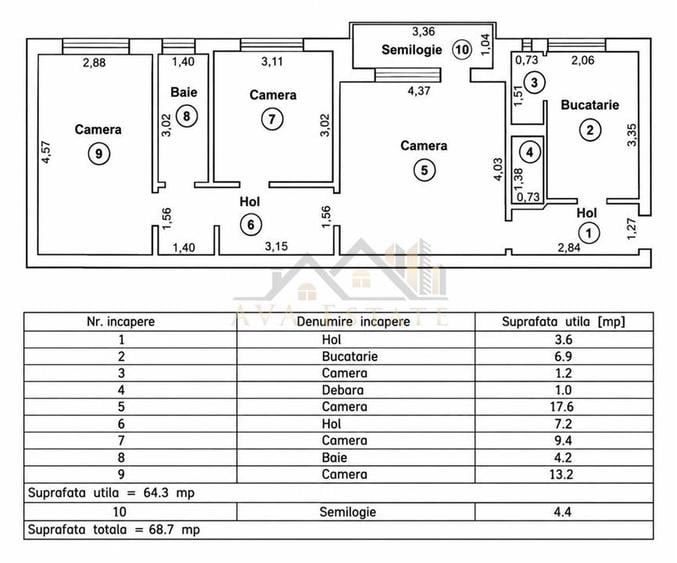 Apartament 3 camere, semidecomandat, et.3, 69 mp-Zona Girocului