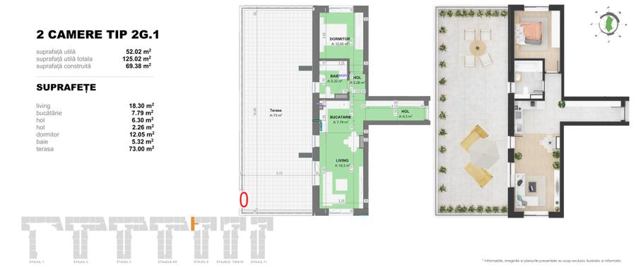 Apartament 2 Camere TIP 2G1 in Complex Doi Cocosi Residence