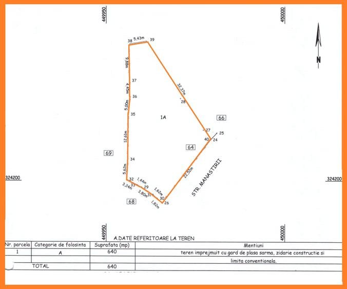 Teren intravilan 640 mp, D = 22,5 m, zona centrala - str. Manastirii