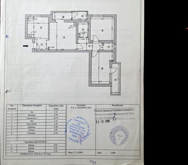 Apartament 3 camere, 65mp , semidecomandat, etaj 3, zona 1 Mai