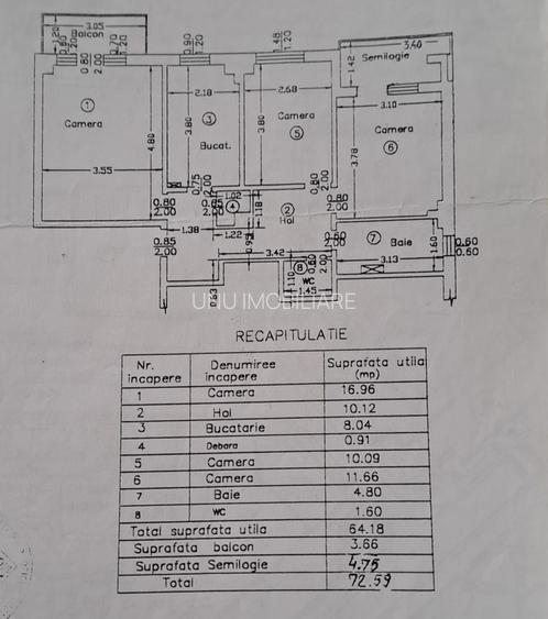 Etaj 3 - Apartament 3 camere decomandat - doua bai - doua balcoane - Dacia - 3