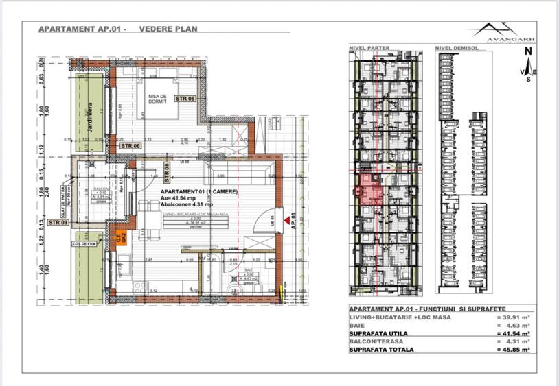 Apartament 1 camera , 45,85 mp, etaj parter, zona Cetatii