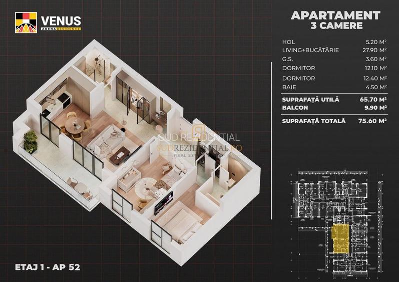 Apartament 3 camere, zona Aparatorii Patriei, langa metrou, Sector 4 - 1