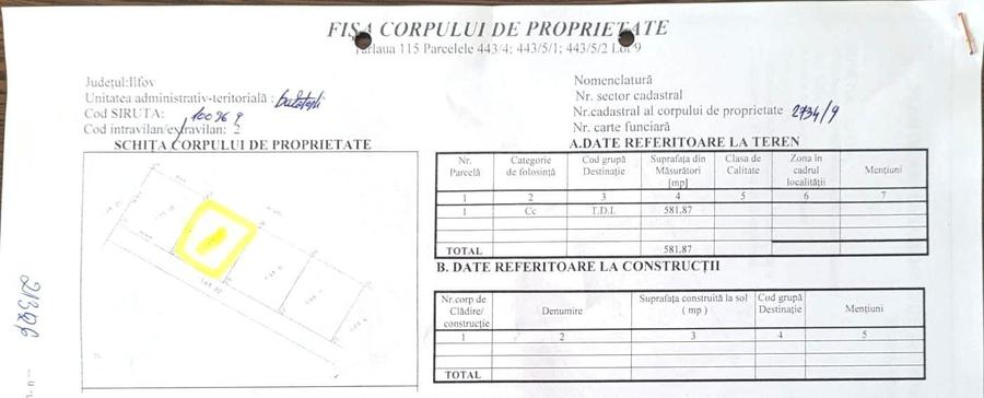 Teren Corbeanca -Balotesti suprafata 581 mp (24x24,5)