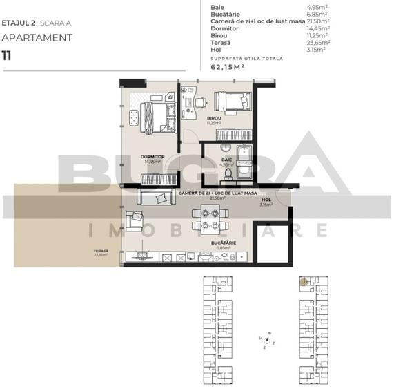 Apartament 3 camere, 62 mp, terasa 24 mp, zona autogara