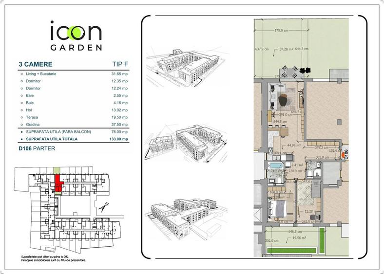 Apartament 3 camere cu grădină grădină - ICON Garden, central - nou - finalizat - 2