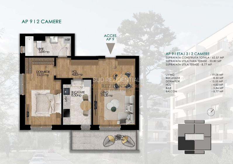 Apartament cu 2 camere de vanzare, zona Oltenitei, Popesti-Leordeni - 1