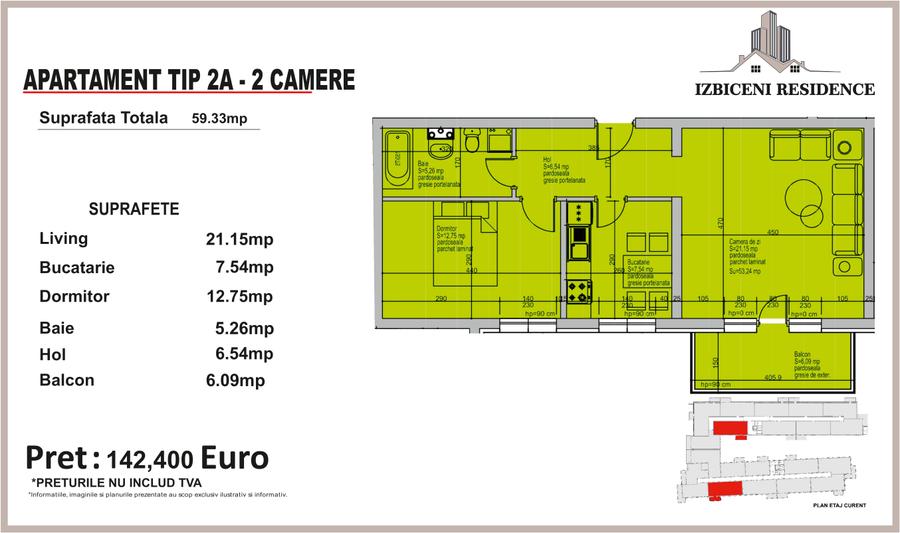 Apartament 2 Camere TIP A in complex Izbiceni Residence