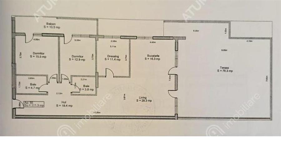 Penthouse cu 4 camere 111 mp utili terasa 78 mp doua locuri parcare
