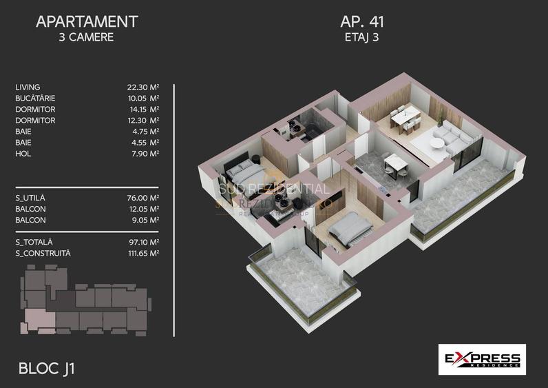 Apartament decomandat cu 3 camere, bloc nou, zona Drumul Binelui - 1