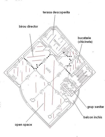 birou etj 1/2 open space chicineta, gr sanitar, gaze a.c. pvc tripan singr/etaj - 8