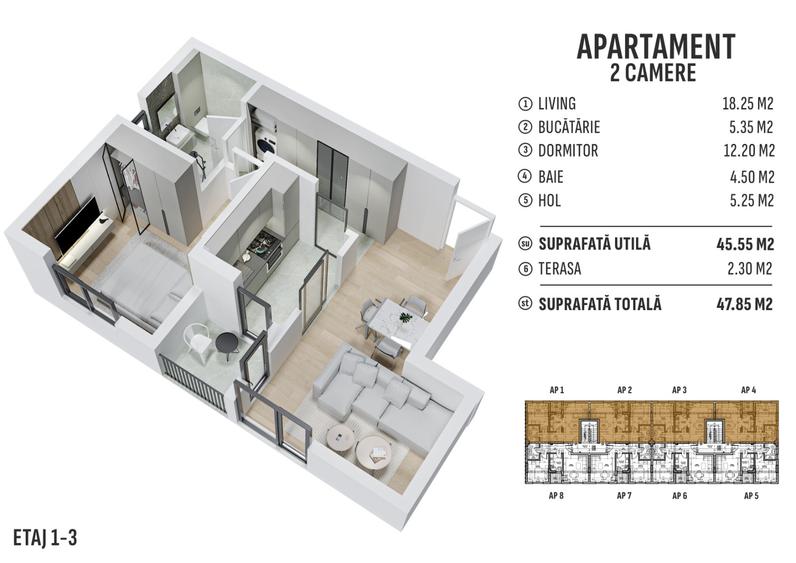 Apartament 2 camere, direct dezvoltator! Finisaje de calitate. Gata de mutat!