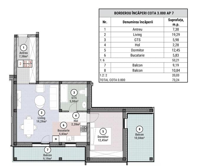 Apartament doua camere 53 mp Mosnita Noua