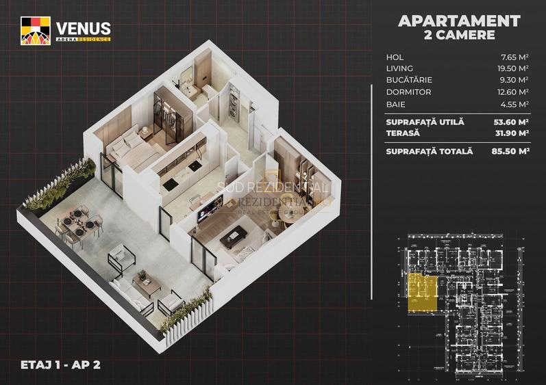 Berceni Arena - Vanzare apartament spatios cu 2 camere si terasa 32 mp - 1