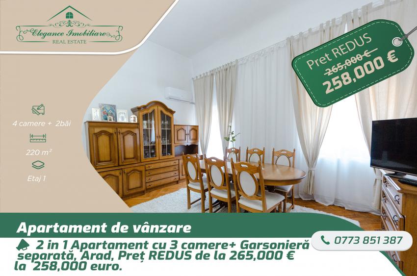 Apartament spatios cu 3 camere +garsoniera separata, zona Ultracentrală, Arad