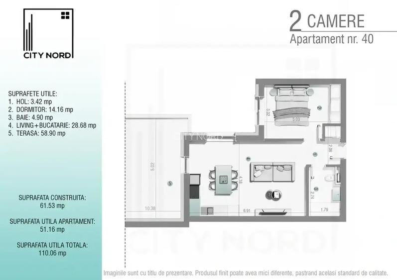Apartament Penthouse 2 Camere cu Terasă Spectaculoasă de 59 mp - 8