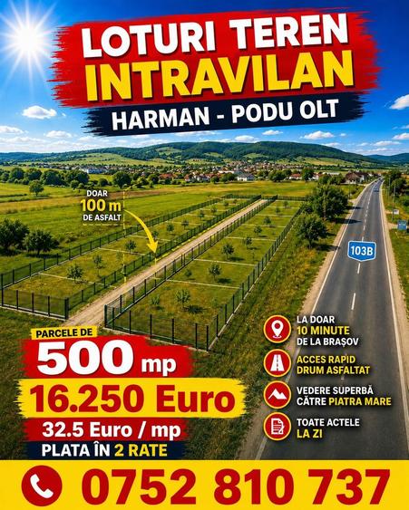 Loturi intravilane de 500 mp – Hărman, Podul Olt | Plată în 2 rate