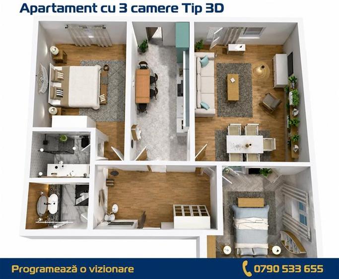 Apartament 3 camere zona C5 in BLOC NOU