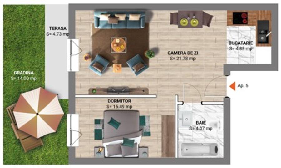 Oferta unica! Ultimul studio parter cu gradina, bloc finalizat Padurea Baneasa