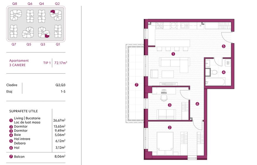 Apartament 3 camere, 72 mp, 124.876 euro, avans minim 15%, GALATA, tva 21 INCLUS