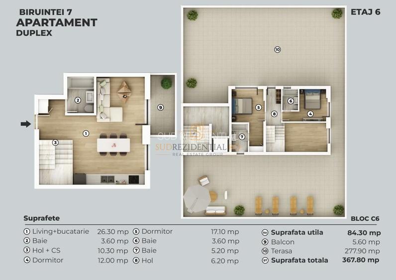 Duplex cu terasa generoasa - 3 camere, acces rapid metrou Berceni - 1